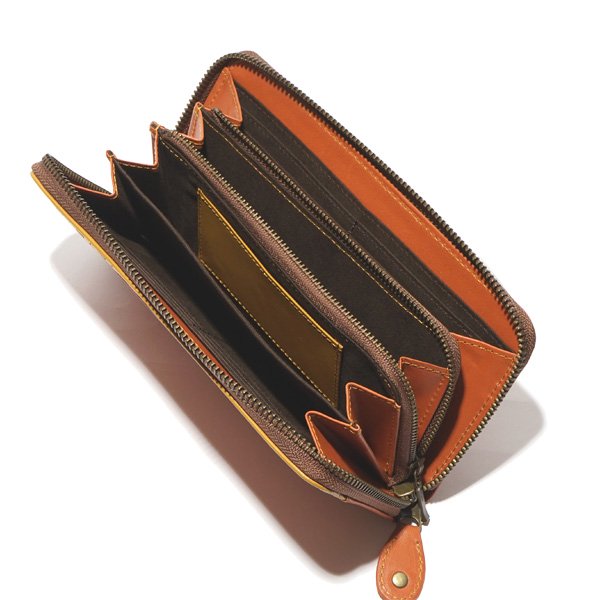 箱付 送料無料　新品　moz（モズ）　ラウンドファスナー　長財布　キャメル moz（モズ） 長財布 レディース 本革 財布 レザー ロングウォレット